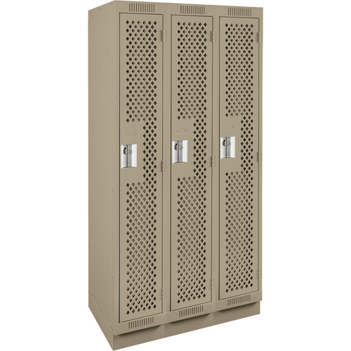 Clean Line Lockers, Bank of 3, 36" x 18" x 76", Steel, Beige, Rivet (Assembled), Perforated Cantin et fils
