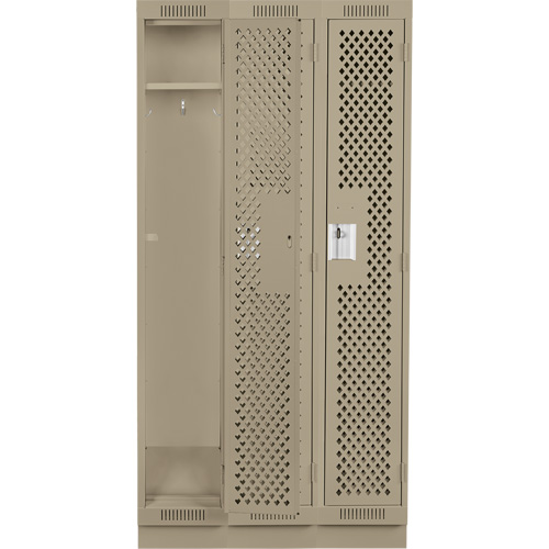 Clean Line Lockers, Bank of 3, 36" x 18" x 76", Steel, Beige, Rivet (Assembled), Perforated Cantin et fils
