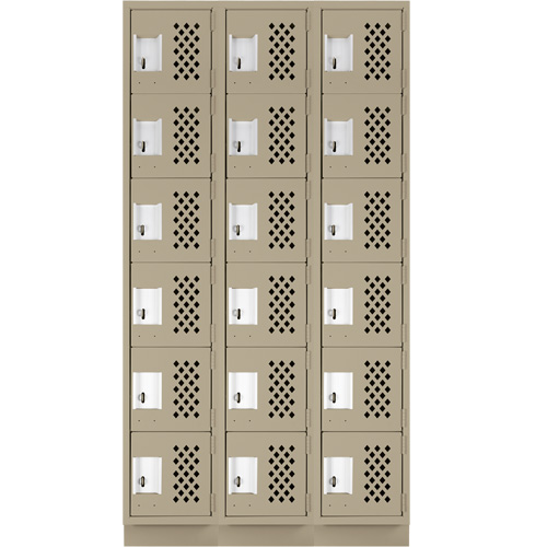 Assembled Lockerettes Clean Line Perforated Economy Lockers, 6 -tier, Bank of 3, 18" x 72" x 12", Steel Cantin et fils