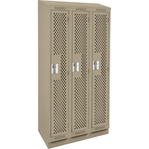 Clean Line Lockers, Bank of 3, 36" x 12" x 82", Steel, Beige, Rivet (Assembled), Perforated Cantin et fils