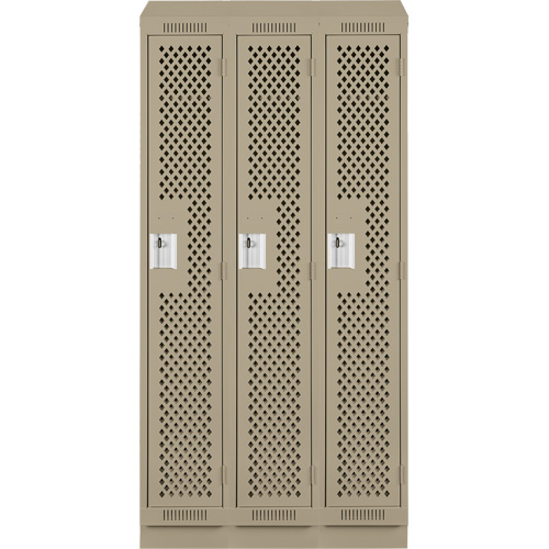 Clean Line Lockers, Bank of 3, 36" x 12" x 82", Steel, Beige, Rivet (Assembled), Perforated Cantin et fils