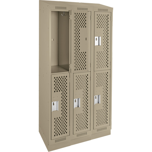 Clean Line Lockers, 2 -tier, Bank of 3, 36" x 15" x 82", Steel, Beige, Rivet (Assembled), Perforated Cantin et fils