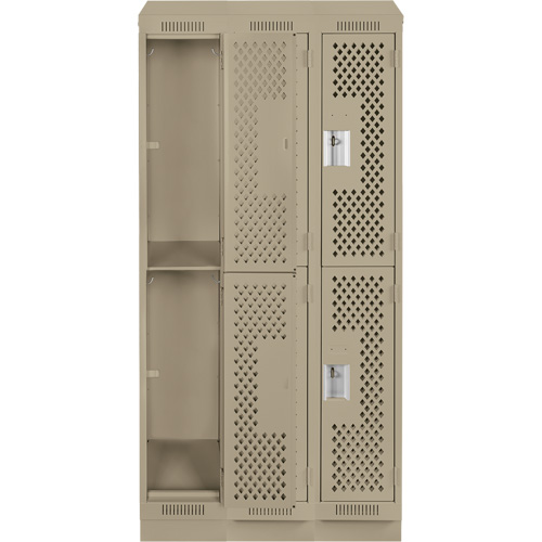 Clean Line Lockers, 2 -tier, Bank of 3, 36" x 15" x 82", Steel, Beige, Rivet (Assembled), Perforated Cantin et fils