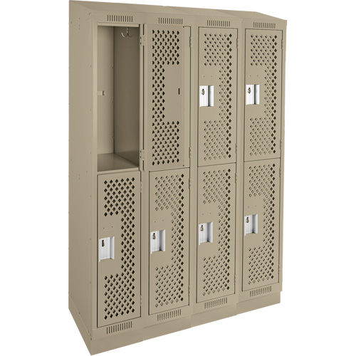 Clean Line Lockers, 2 -tier, Bank of 4, 48" x 15" x 82", Steel, Beige, Rivet (Assembled), Perforated Cantin et fils