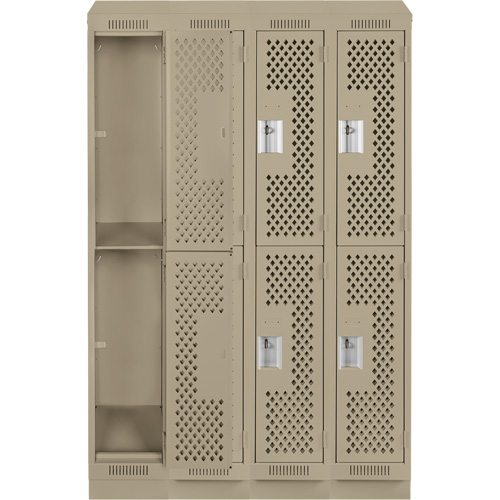 Clean Line Lockers, 2 -tier, Bank of 4, 48" x 15" x 82", Steel, Beige, Rivet (Assembled), Perforated Cantin et fils