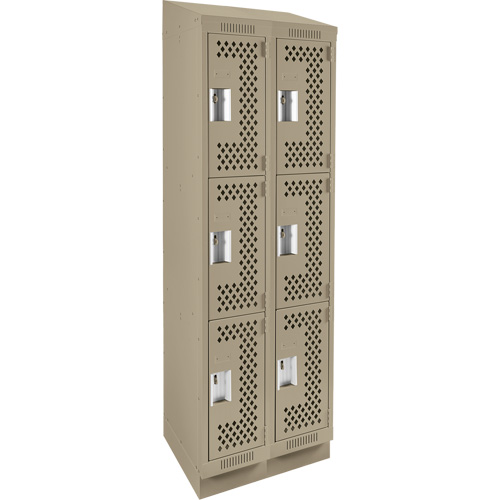 Clean Line Lockers, 3 -tier, Bank of 2, 24" x 18" x 82", Steel, Beige, Rivet (Assembled), Perforated Cantin et fils
