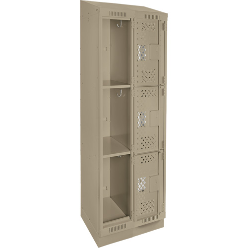 Clean Line Lockers, 3 -tier, Bank of 2, 24" x 18" x 82", Steel, Beige, Rivet (Assembled), Perforated Cantin et fils