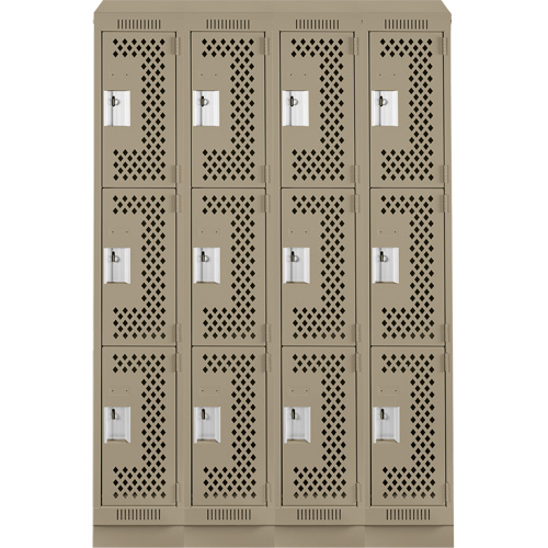 Clean Line Lockers, 3 -tier, Bank of 4, 48" x 18" x 82", Steel, Beige, Rivet (Assembled), Perforated Cantin et fils