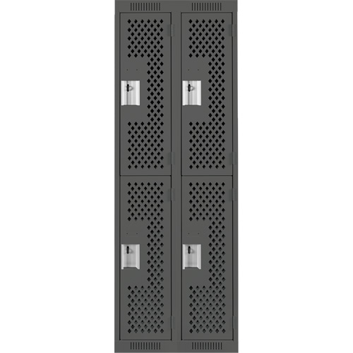 Clean Line Lockers, 2 -tier, Bank of 2, 24" x 15" x 72", Steel, Charcoal, Rivet (Assembled), Perforated Cantin et fils