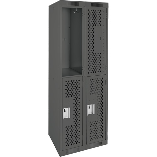 Clean Line Lockers, 2 -tier, Bank of 2, 24" x 15" x 72", Steel, Charcoal, Rivet (Assembled), Perforated Cantin et fils
