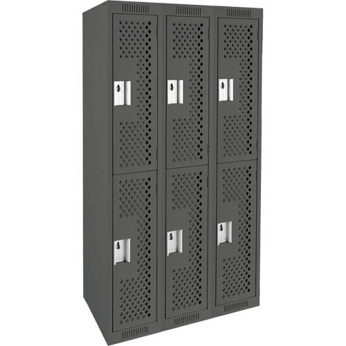 Clean Line Lockers, 2 -tier, Bank of 3, 36" x 15" x 72", Steel, Charcoal, Rivet (Assembled), Perforated Cantin et fils