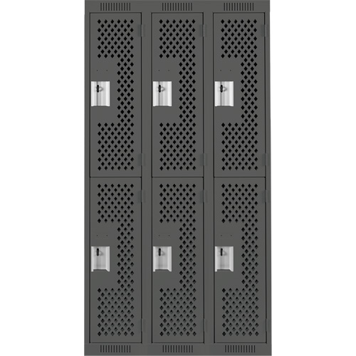 Clean Line Lockers, 2 -tier, Bank of 3, 36" x 15" x 72", Steel, Charcoal, Rivet (Assembled), Perforated Cantin et fils