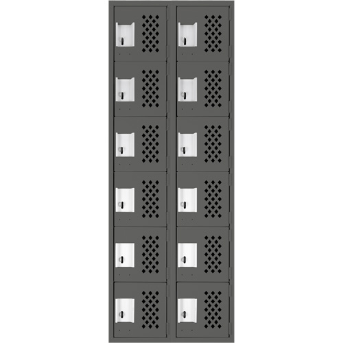Assembled Lockerettes Clean Line Perforated Economy Lockers, 6 -tier, Bank of 2, 18" x 72" x 12", Steel Cantin et fils