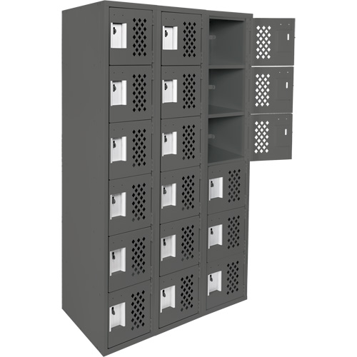 Assembled Lockerettes Clean Line Perforated Economy Lockers, 6 -tier, Bank of 3, 18" x 72" x 12", Steel Cantin et fils