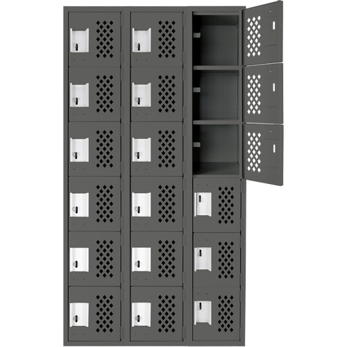 Assembled Lockerettes Clean Line Perforated Economy Lockers, 6 -tier, Bank of 3, 18" x 72" x 12", Steel Cantin et fils