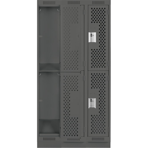 Clean Line Lockers, 2 -tier, Bank of 3, 36" x 12" x 76", Steel, Charcoal, Rivet (Assembled), Perforated Cantin et fils