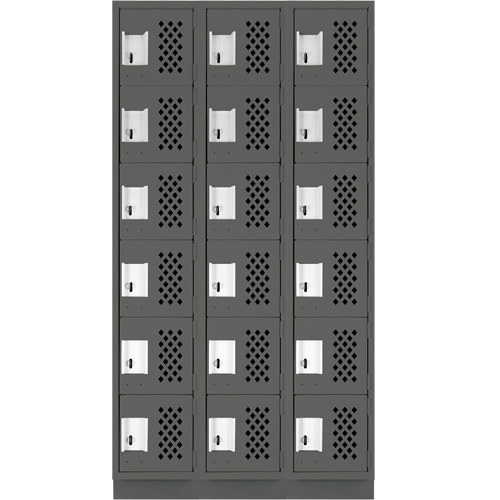 Assembled Lockerettes Clean Line Perforated Economy Lockers, 6 -tier, Bank of 3, 18" x 72" x 12", Steel Cantin et fils