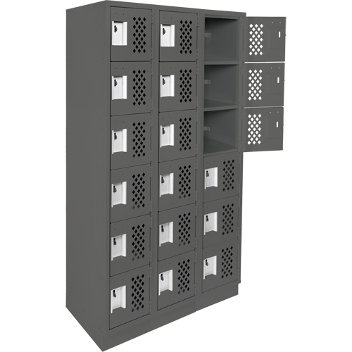 Assembled Lockerettes Clean Line Perforated Economy Lockers, 6 -tier, Bank of 3, 18" x 72" x 12", Steel Cantin et fils