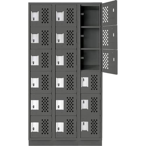 Assembled Lockerettes Clean Line Perforated Economy Lockers, 6 -tier, Bank of 3, 18" x 72" x 12", Steel Cantin et fils