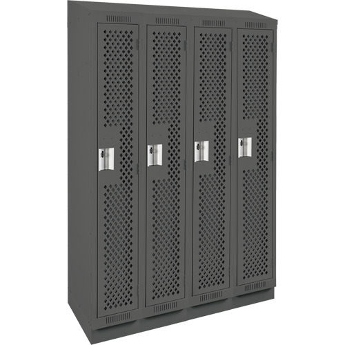 Clean Line Lockers, Bank of 4, 48" x 12" x 82", Steel, Charcoal, Rivet (Assembled), Perforated Cantin et fils