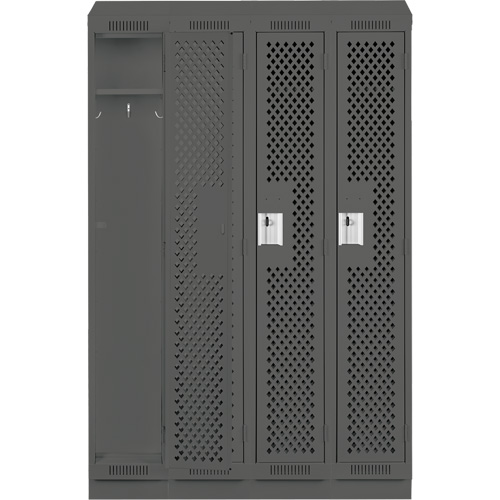 Clean Line Lockers, Bank of 4, 48" x 12" x 82", Steel, Charcoal, Rivet (Assembled), Perforated Cantin et fils