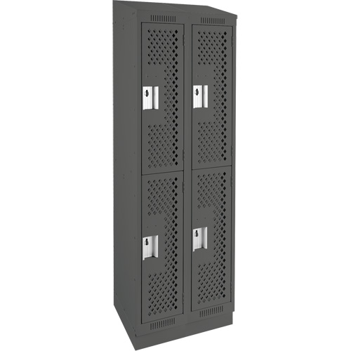 Clean Line Lockers, 2 -tier, Bank of 2, 24" x 15" x 82", Steel, Charcoal, Rivet (Assembled), Perforated Cantin et fils