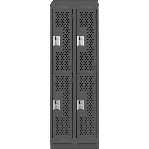 Clean Line Lockers, 2 -tier, Bank of 2, 24" x 15" x 82", Steel, Charcoal, Rivet (Assembled), Perforated Cantin et fils