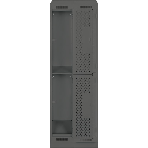 Clean Line Lockers, 2 -tier, Bank of 2, 24" x 15" x 82", Steel, Charcoal, Rivet (Assembled), Perforated Cantin et fils
