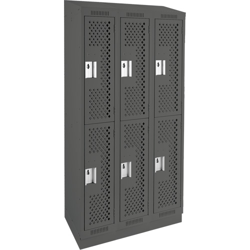 Clean Line Lockers, 2 -tier, Bank of 3, 36" x 15" x 82", Steel, Charcoal, Rivet (Assembled), Perforated Cantin et fils