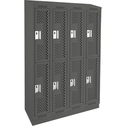 Clean Line Lockers, 2 -tier, Bank of 4, 48" x 15" x 82", Steel, Charcoal, Rivet (Assembled), Perforated Cantin et fils