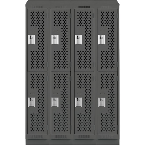 Clean Line Lockers, 2 -tier, Bank of 4, 48" x 15" x 82", Steel, Charcoal, Rivet (Assembled), Perforated Cantin et fils