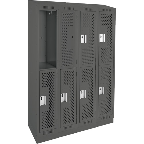 Clean Line Lockers, 2 -tier, Bank of 4, 48" x 15" x 82", Steel, Charcoal, Rivet (Assembled), Perforated Cantin et fils