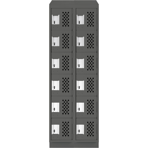Assembled Lockerettes Clean Line Perforated Economy Lockers, 6 -tier, Bank of 2, 18" x 72" x 12", Steel Cantin et fils