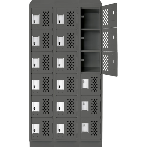 Assembled Lockerettes Clean Line Perforated Economy Lockers, 6 -tier, Bank of 3, 18" x 72" x 12", Steel Cantin et fils