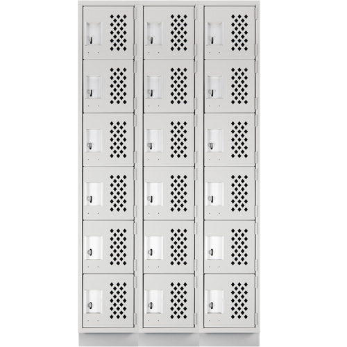 Assembled Lockerettes Clean Line Perforated Economy Lockers, 6 -tier, Bank of 3, 18" x 72" x 12", Steel Cantin et fils