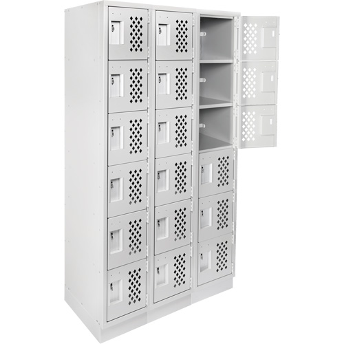Assembled Lockerettes Clean Line Perforated Economy Lockers, 6 -tier, Bank of 3, 18" x 72" x 12", Steel Cantin et fils