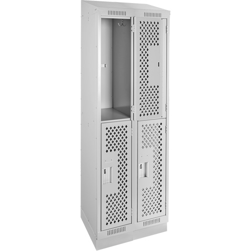 Clean Line Lockers, 2 -tier, Bank of 2, 24" x 15" x 82", Steel, Grey, Rivet (Assembled), Perforated Cantin et fils