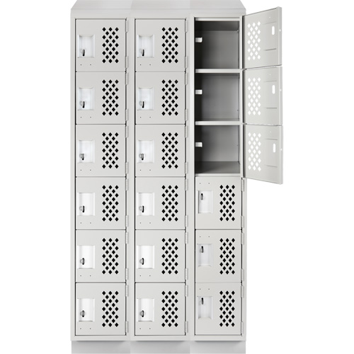 Assembled Lockerettes Clean Line Perforated Economy Lockers, 6 -tier, Bank of 3, 18" x 72" x 12", Steel Cantin et fils