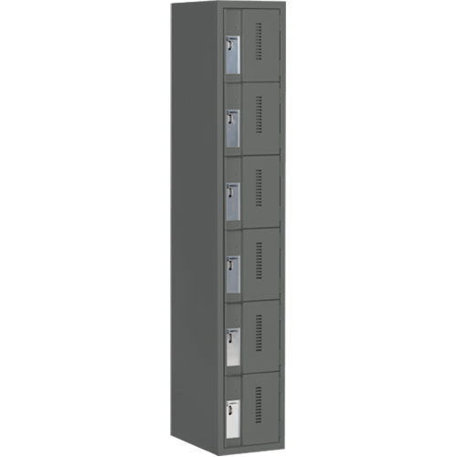Concorde Heavy-Duty Lockers, 6 -tier, 12" x 18" x 72", Steel, Charcoal, Welded (Assembled) Cantin et fils