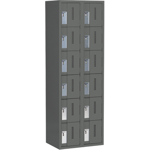 Concorde Heavy-Duty Lockers, 6 -tier, Bank of 2, 24" x 18" x 72", Steel, Charcoal, Welded (Assembled) Cantin et fils