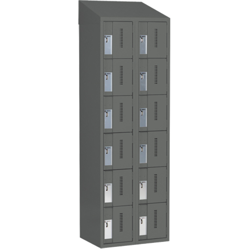 Concorde Heavy-Duty Lockers, 6 -tier, Bank of 2, 24" x 18" x 78", Steel, Charcoal, Welded (Assembled) Cantin et fils