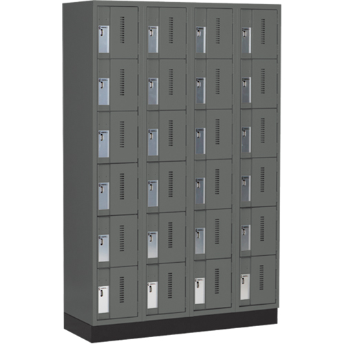 Concorde Heavy-Duty Lockers, 6 -tier, Bank of 4, 48" x 18" x 76", Steel, Charcoal, Welded (Assembled) Cantin et fils