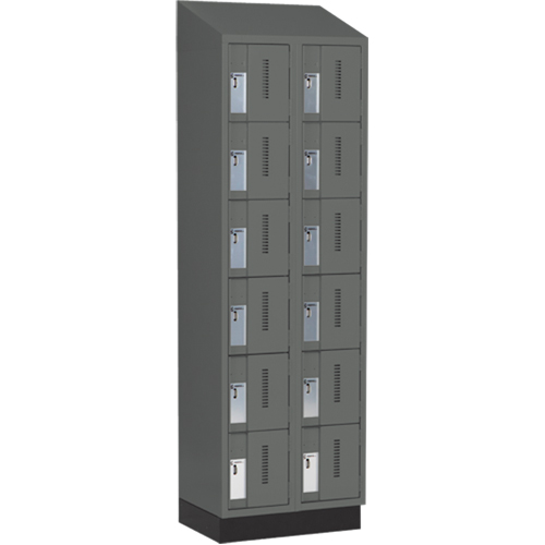 Concorde Heavy-Duty Lockers, 6 -tier, Bank of 2, 24" x 18" x 82", Steel, Charcoal, Welded (Assembled) Cantin et fils