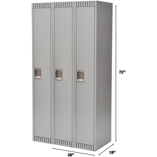 Lockers, Bank of 3, 36" x 18" x 72", Steel, Grey, Rivet (Assembled) Cantin et fils