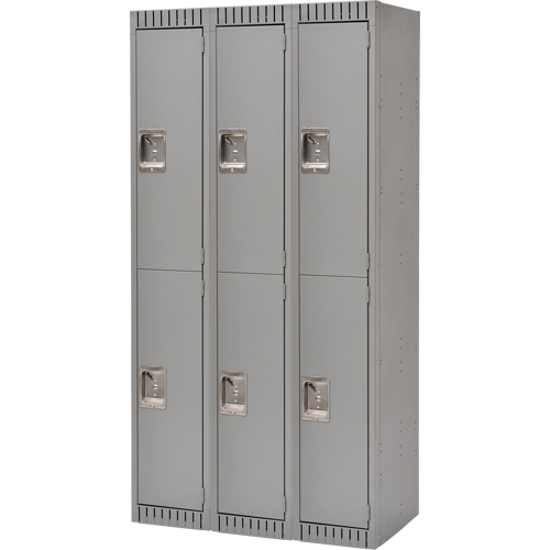 Lockers, 2 -tier, Bank of 3, 36" x 18" x 72", Steel, Grey, Rivet (Assembled) Cantin et fils