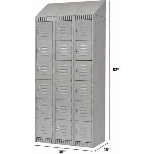 Lockers, 6 -tier, Bank of 3, 36" x 18" x 82", Steel, Grey, Knocked Down Cantin et fils