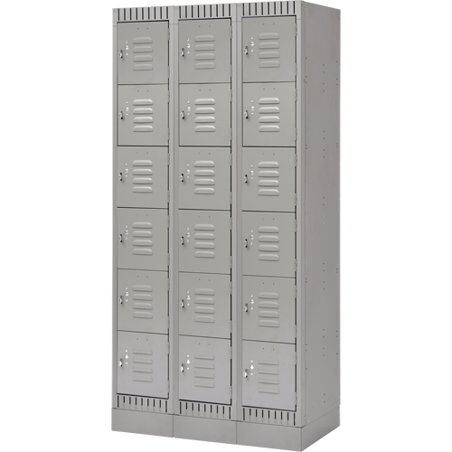 Lockers, 6 -tier, Bank of 3, 36" x 18" x 76", Steel, Grey, Knocked Down Cantin et fils