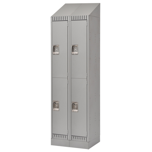 Lockers, 2 -tier, Bank of 2, 24" x 18" x 86", Steel, Grey, Knocked Down Cantin et fils