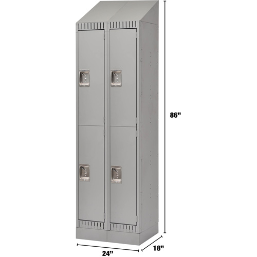 Lockers, 2 -tier, Bank of 2, 24" x 18" x 86", Steel, Grey, Knocked Down Cantin et fils