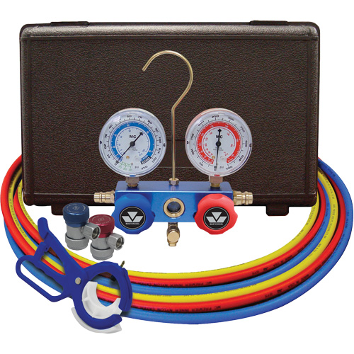 Jeu de manom&egrave;tres collecteurs pour automobile avec coupleurs manuels et robinet perce-canette lat&eacute;rale 3 en 1 Cantin et fils